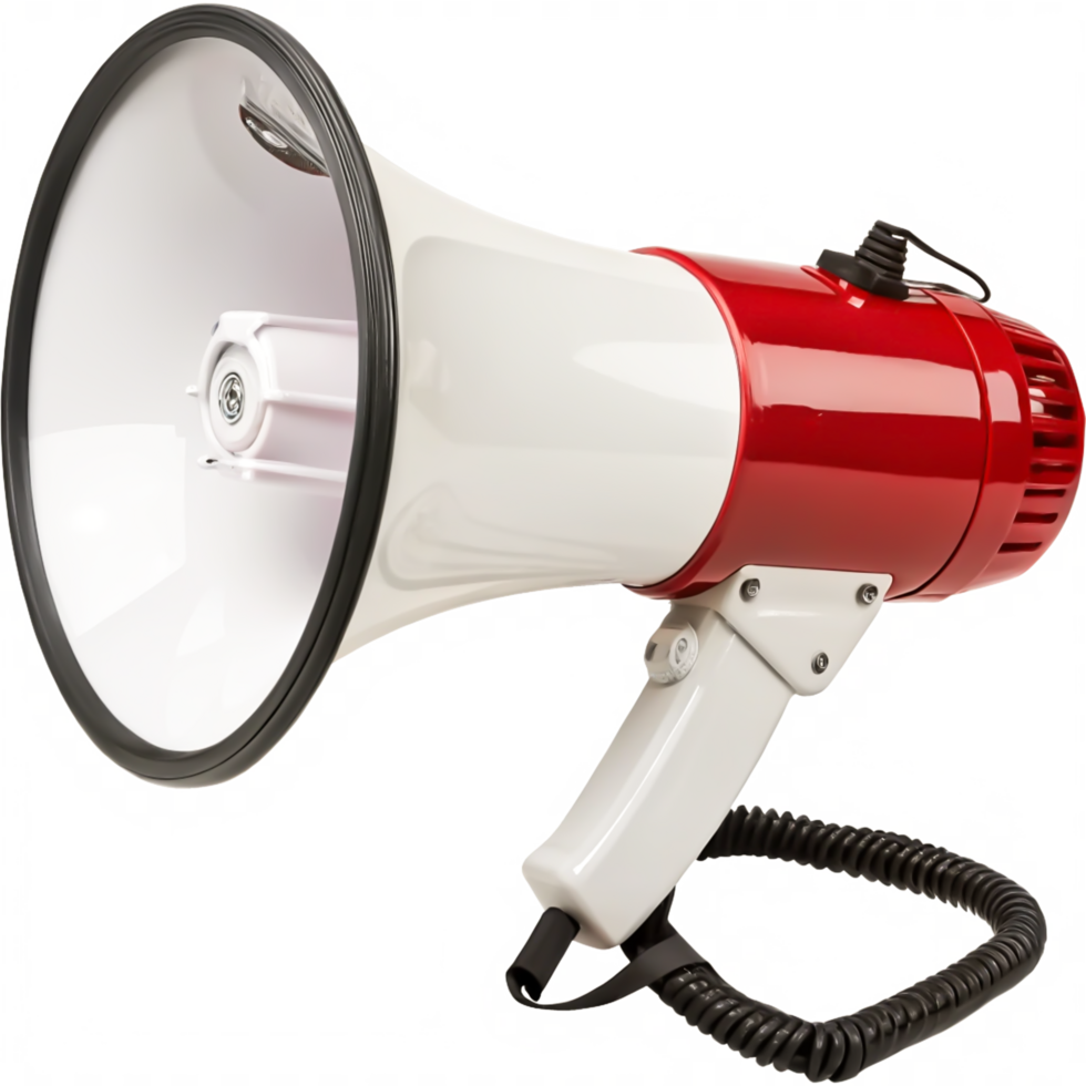 Red and White Megaphone Bullhorn Loudspeaker Announcement Public Address System png