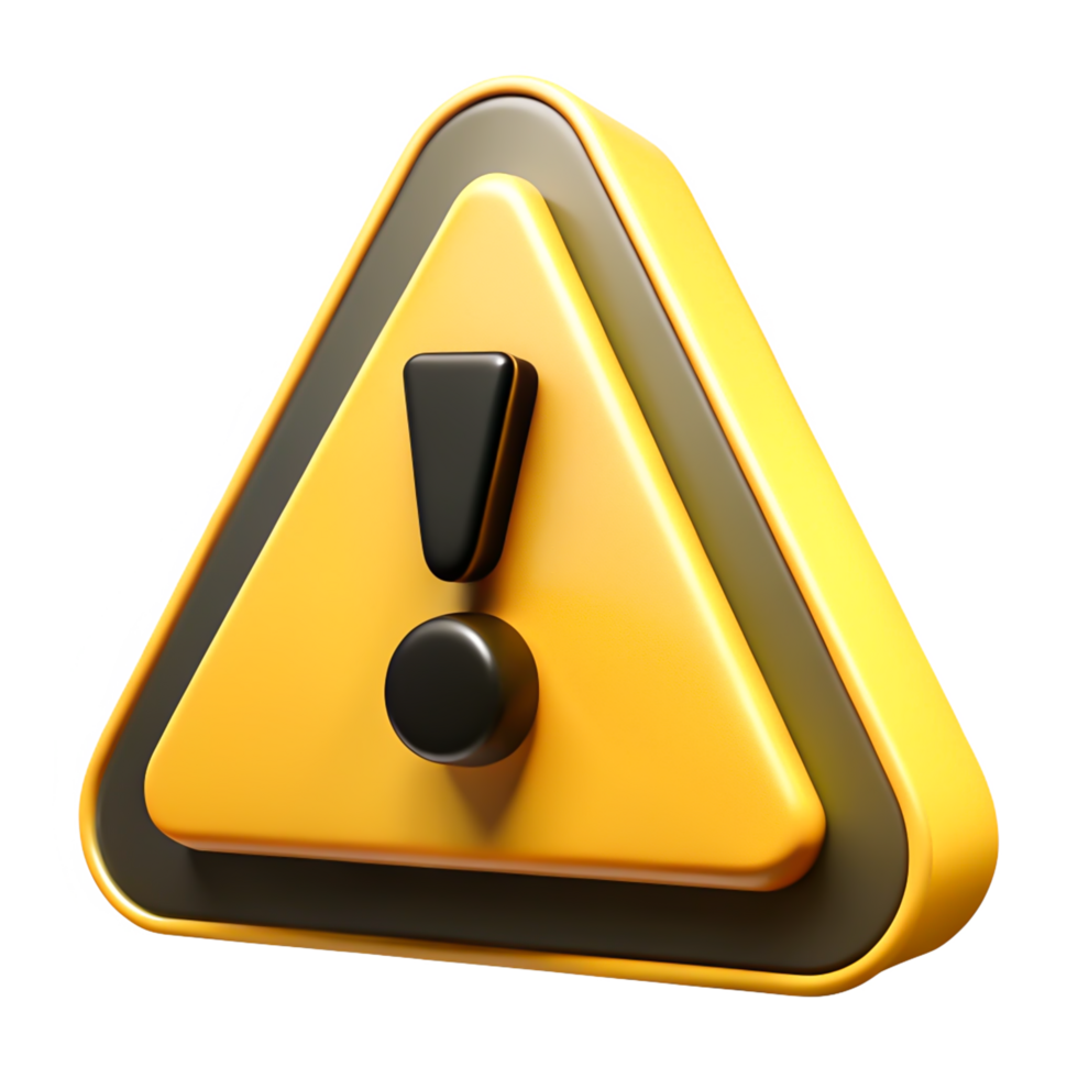 3D Yellow Warning Triangle Sign with Exclamation Mark Alert, Caution, Hazard Icon png