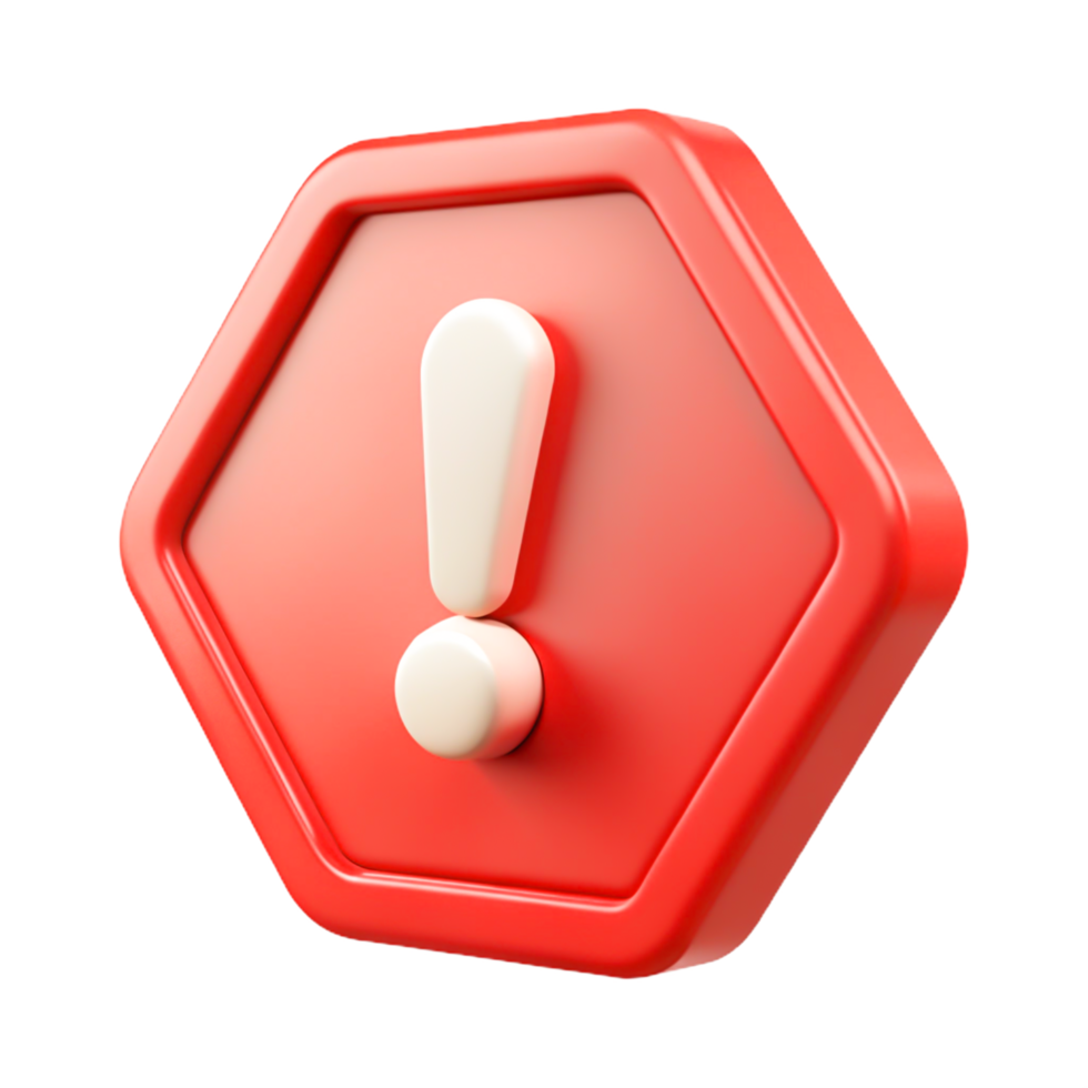 3D Red Hexagon Exclamation Mark Alert Sign Important Notification Icon png