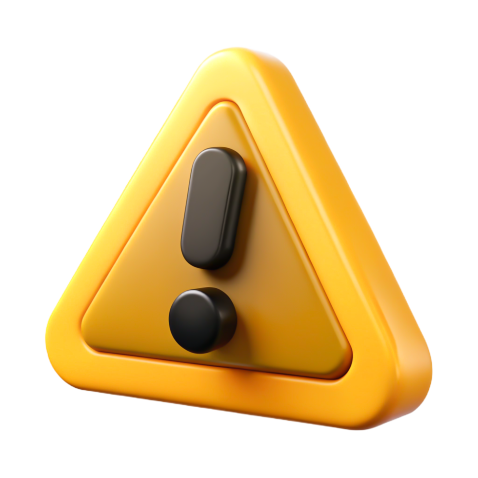 3D Render of Yellow Triangle Exclamation Mark Warning Sign Icon png