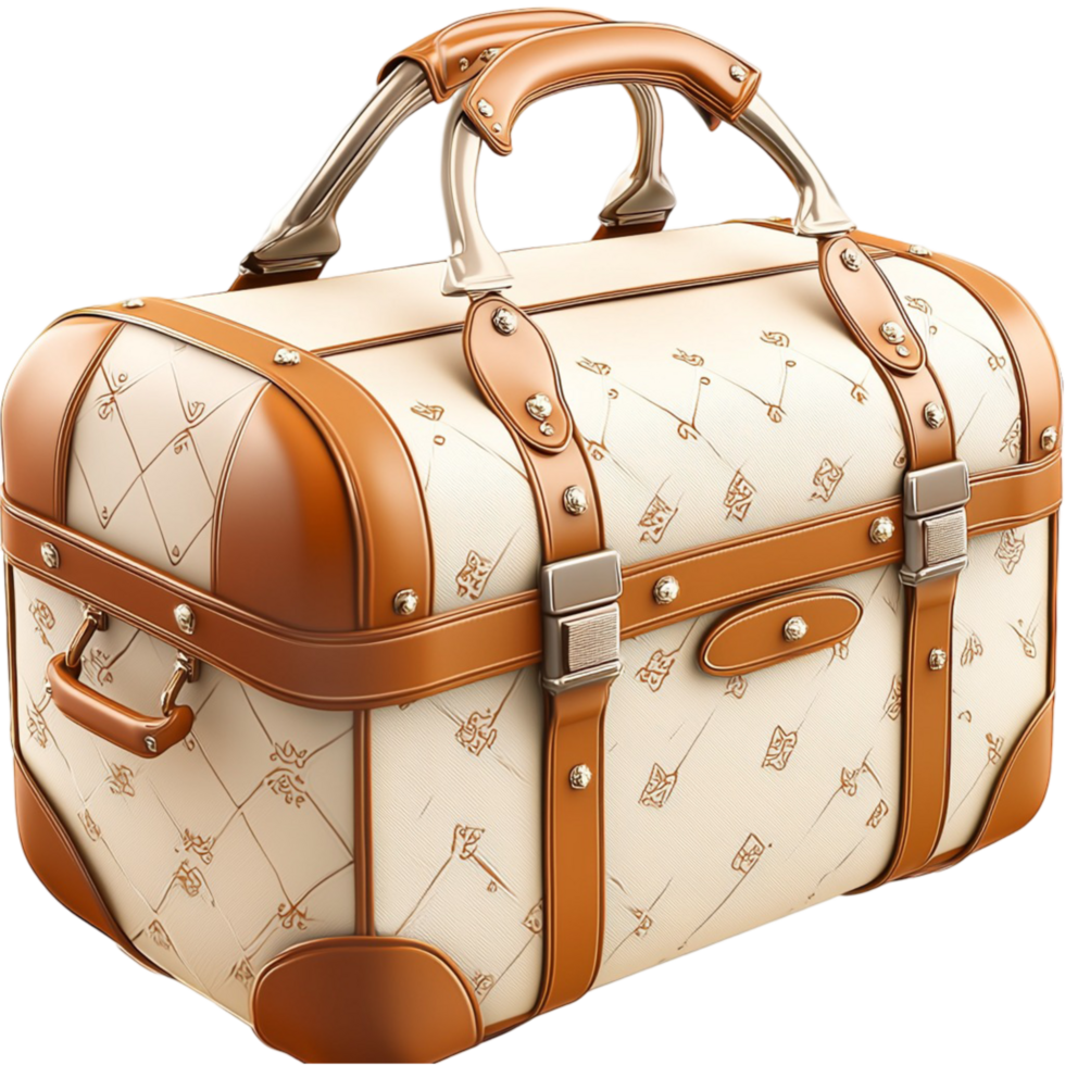 Elegant leather travel suitcase golden buckles sophisticated vintage appeal png