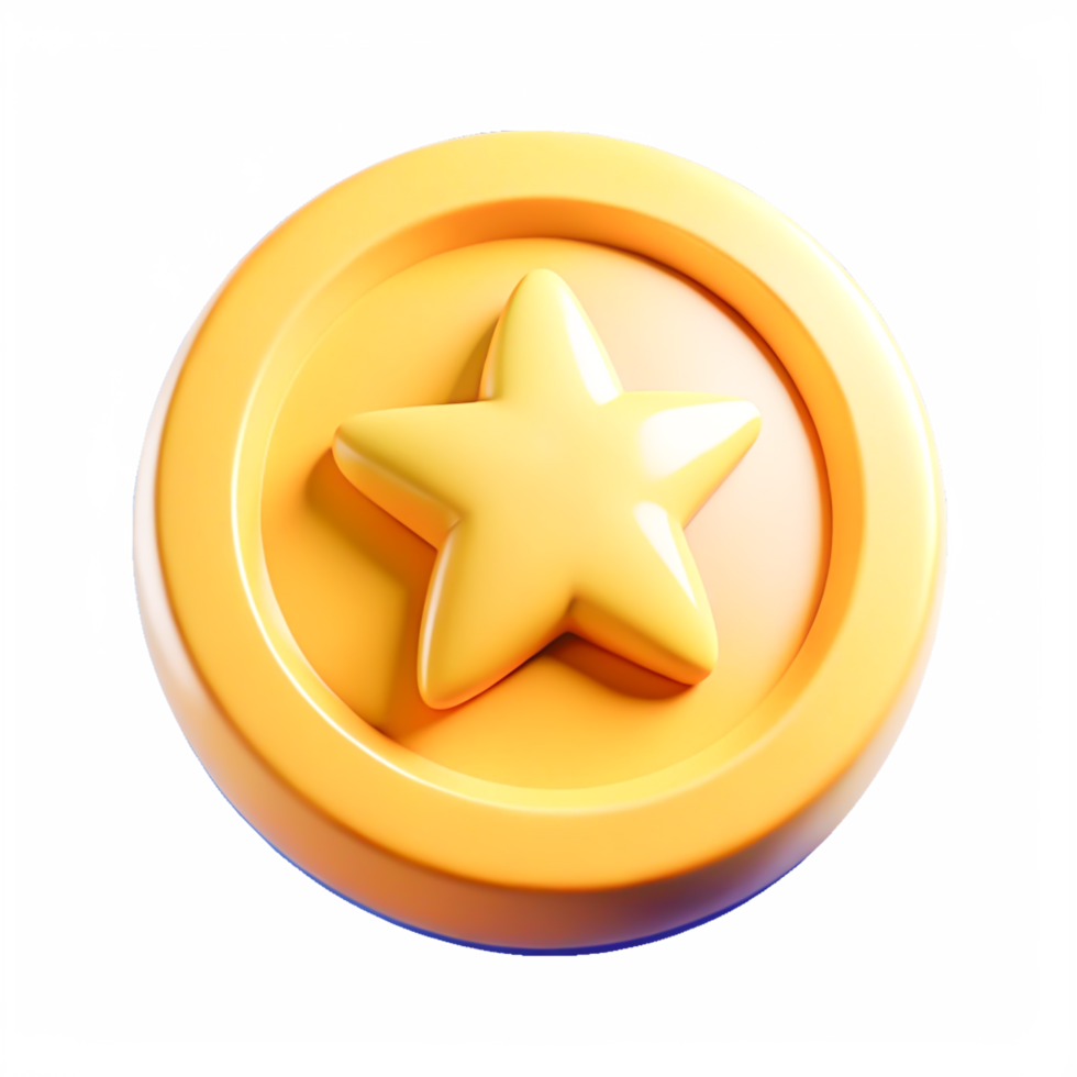 3D Render of Yellow Star Award Coin Icon Game UI Asset png