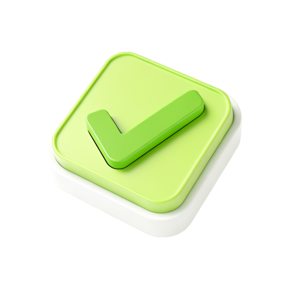 3D Green Check Mark Button Icon App UI Design Element for Approval, Confirmation, and Success png