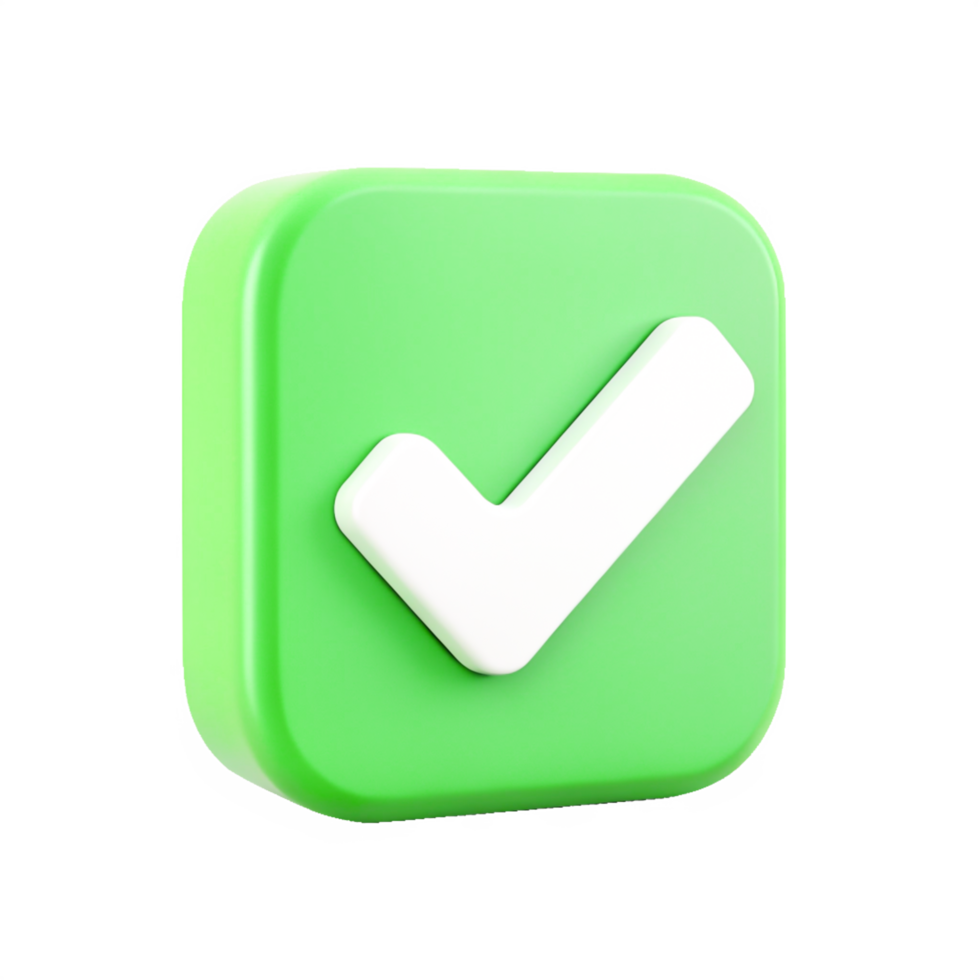 3D Render Green Checkmark Icon App Button, UI Element, Confirmation Symbol png