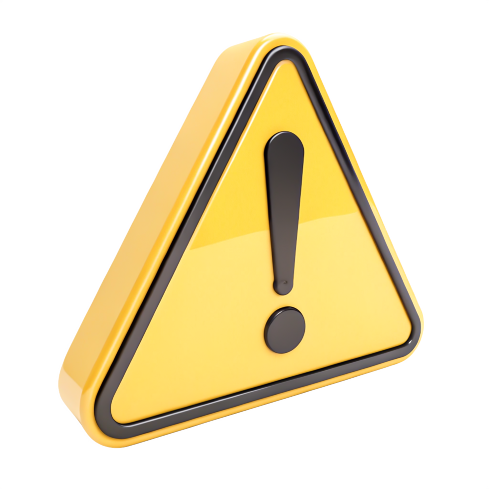 3D Yellow Warning Sign with Exclamation Mark Safety Alert Icon png