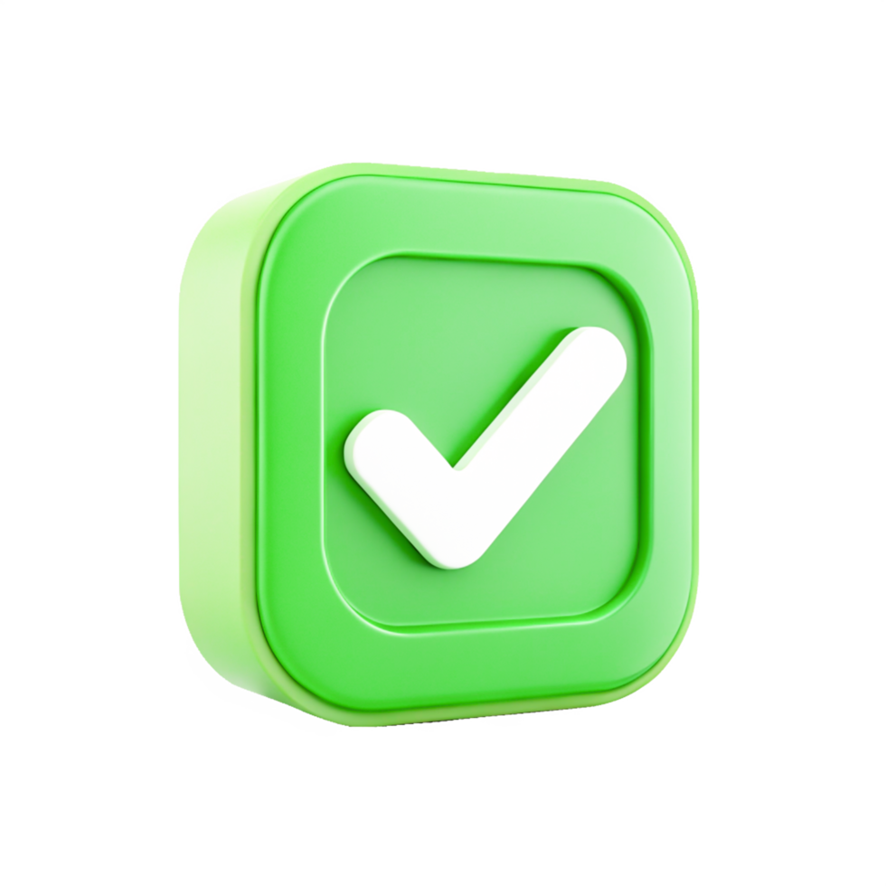 3D Green Check Mark Button App Icon, UI Element, Success Symbol png