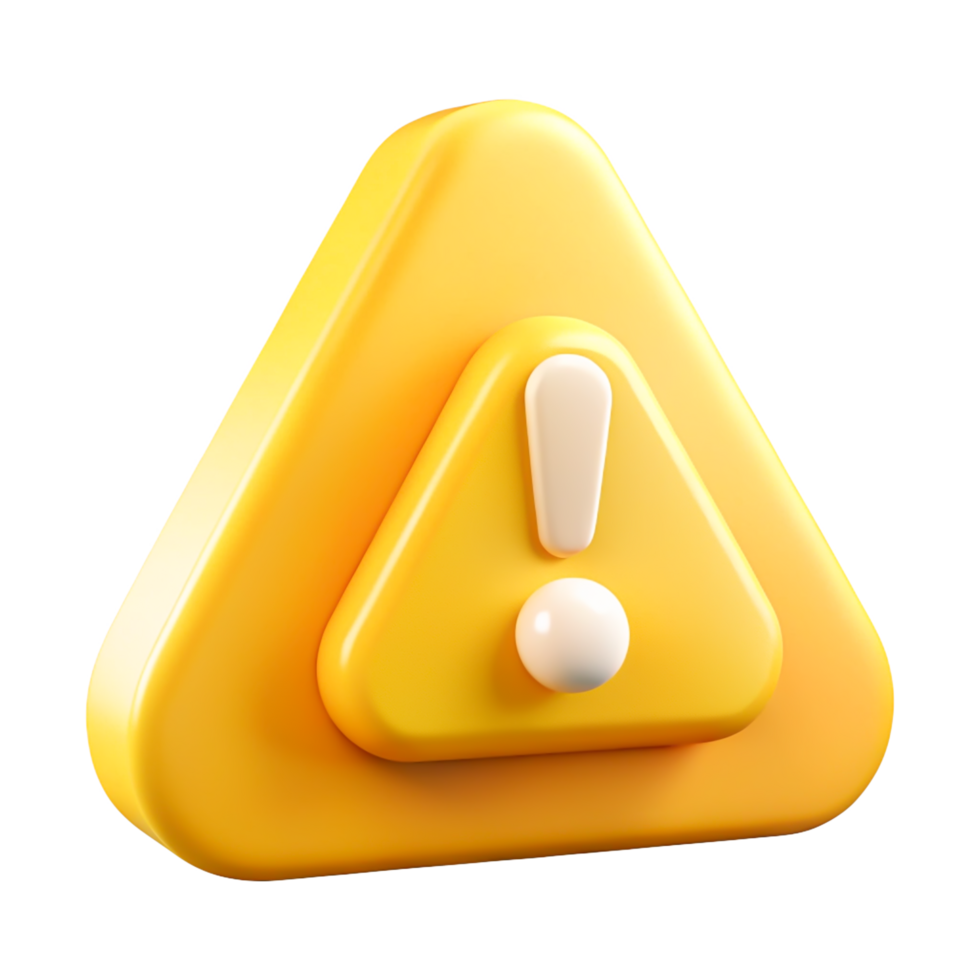3D Render of Yellow Triangular Alert Icon, Exclamation Mark, Warning Sign png