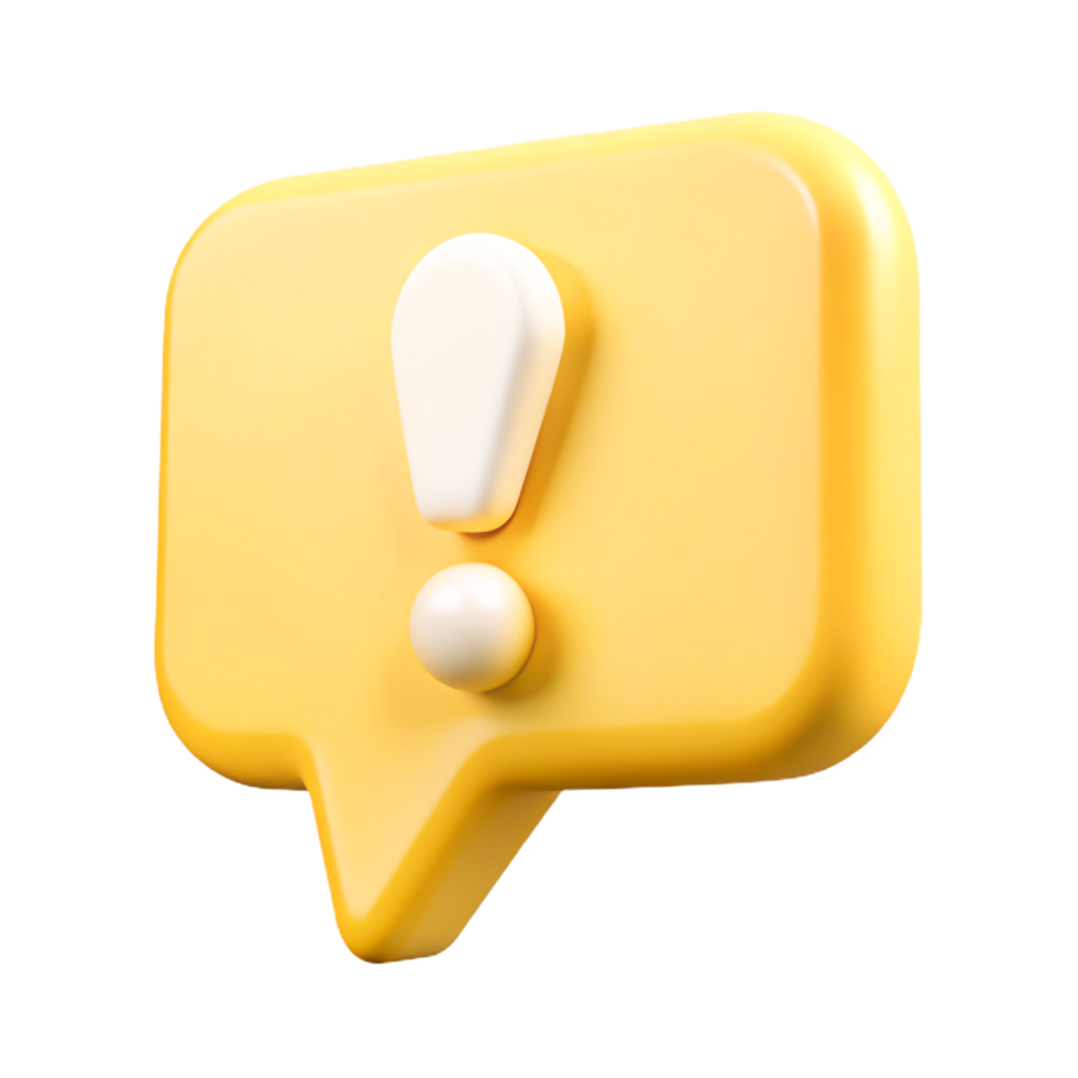 3D Yellow Exclamation Mark Speech Bubble Notification Icon png