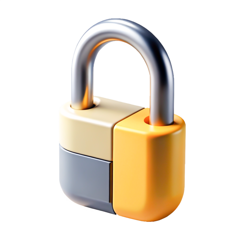 Modern Padlock Icon 3D Render of Secure Colorful Yellow Beige and Gray Lock png