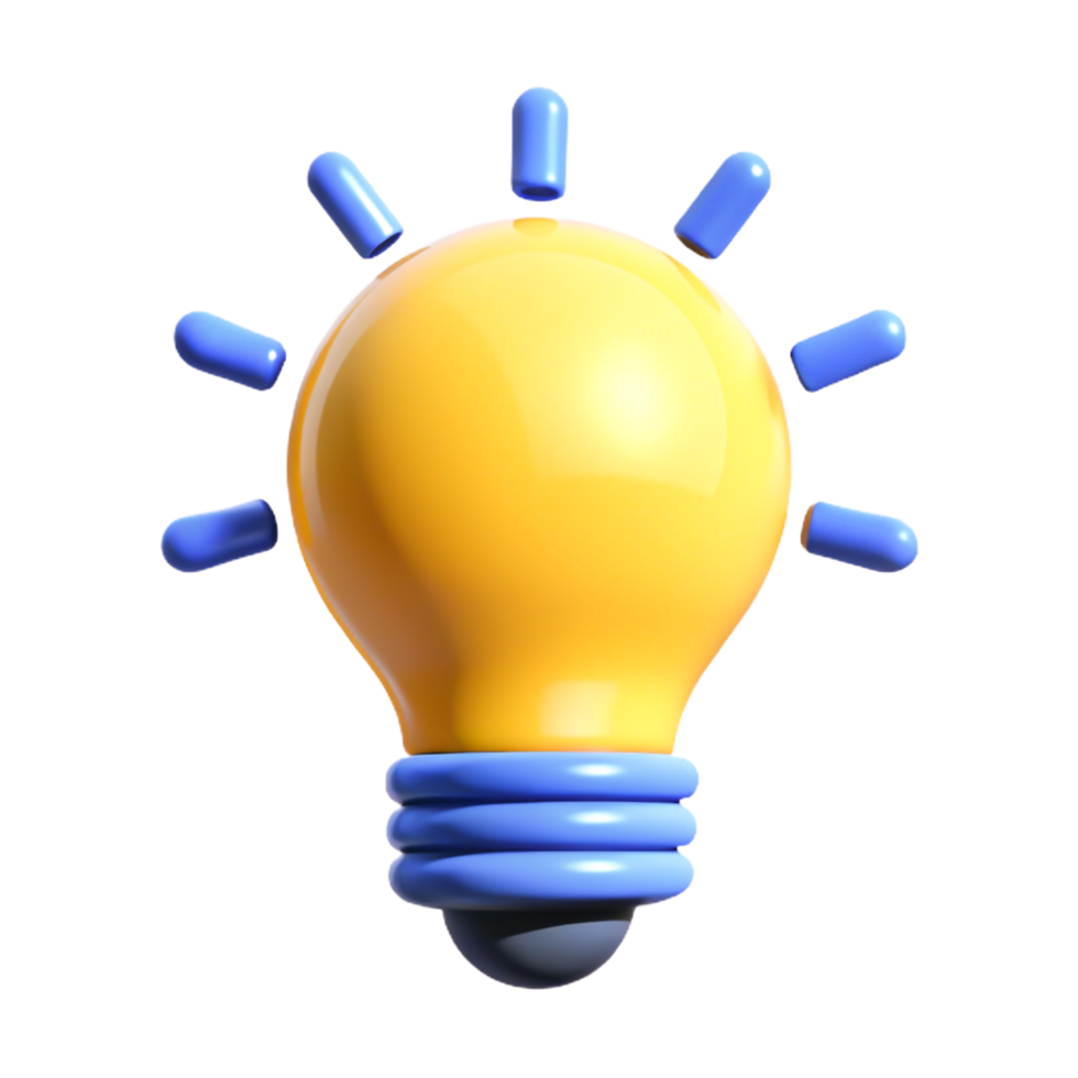 Cute 3D Cartoon Light Bulb Idea Icon, Yellow and Blue, Innovation Concept png