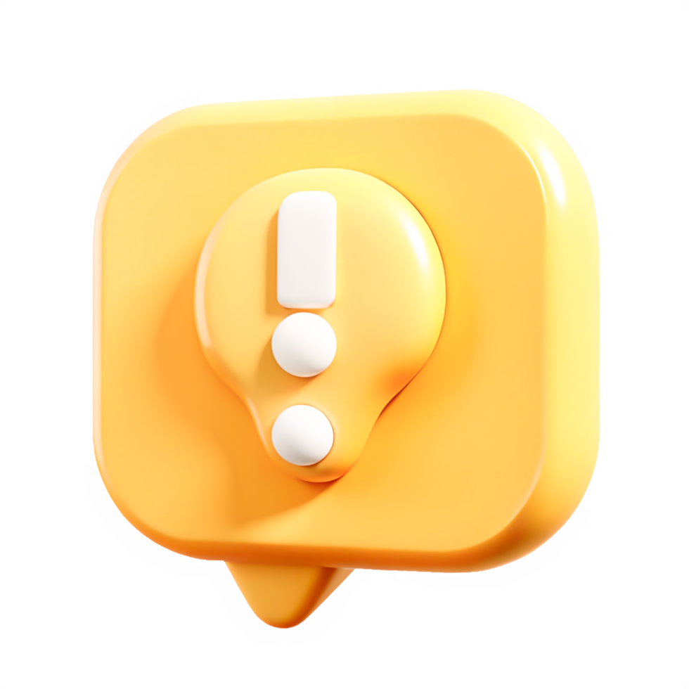 3D Render of Yellow Speech Bubble with Important Notification Icon png