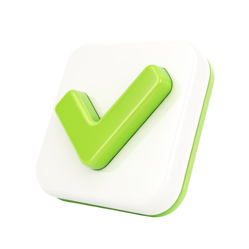 3D Render Green Check Mark Button Icon Approval, Yes, Correct, Okay Symbol png