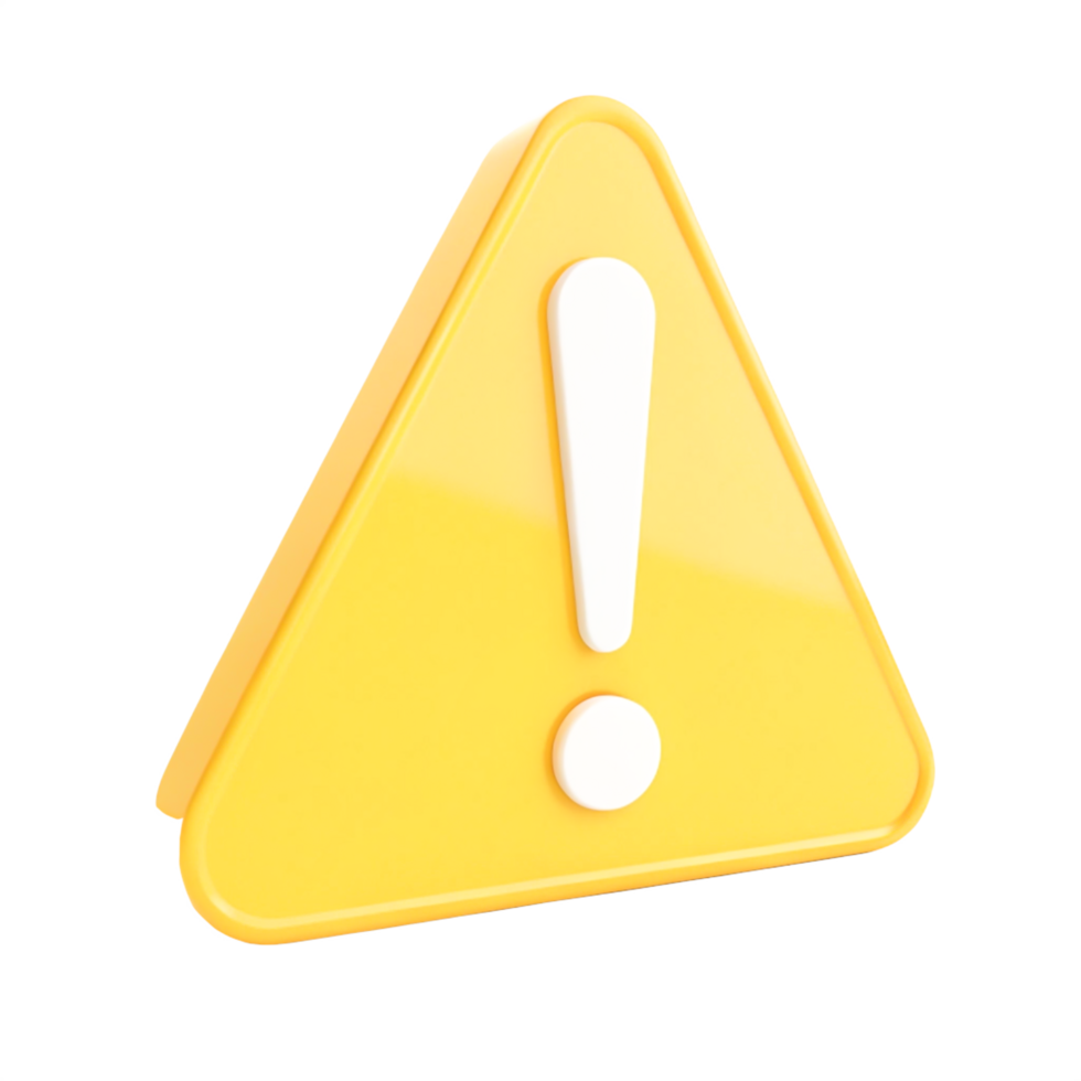 3D Yellow Warning Triangle Sign Exclamation Mark Alert Icon Render png