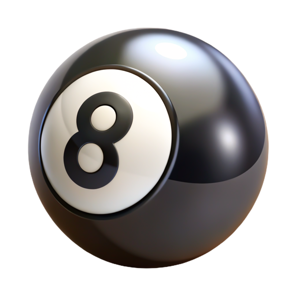 3D Realistic Black 8 Ball Billiards Sphere, Game Icon, Sport Equipment Render png