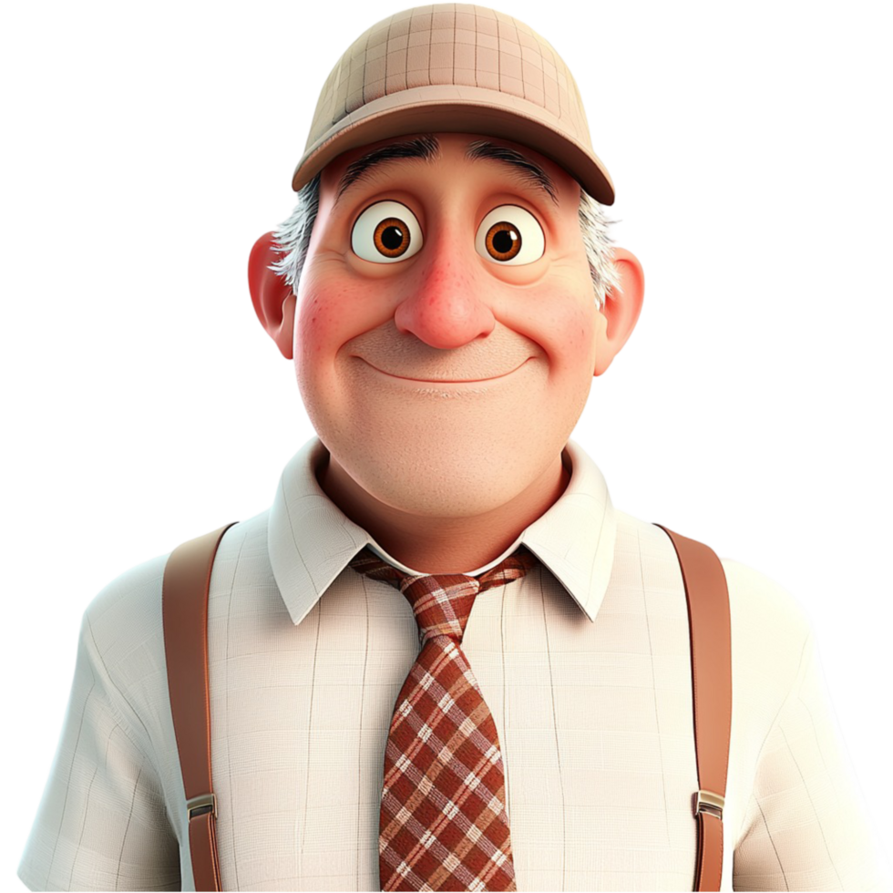 Friendly middleaged man wearing suspenders a beige hat png