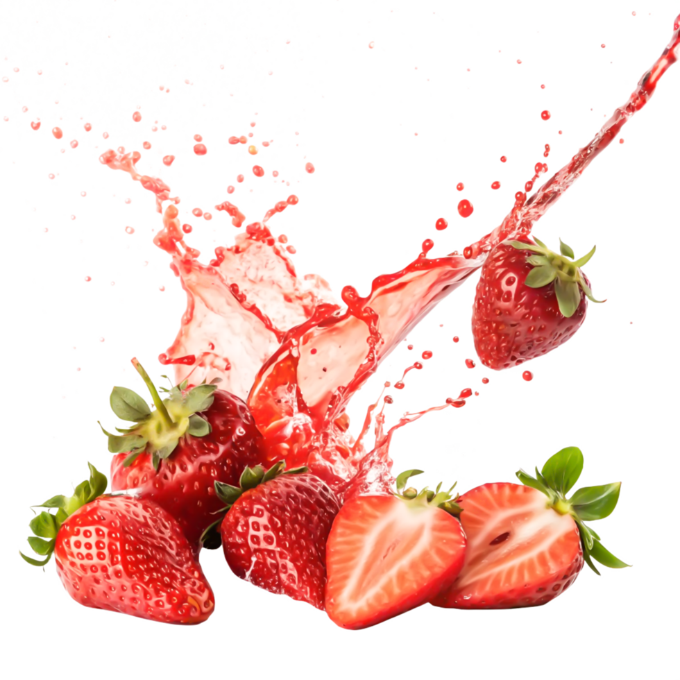 Juicy Strawberry Splash Fresh Fruit, Red Juice Burst, Healthy Food Photography png
