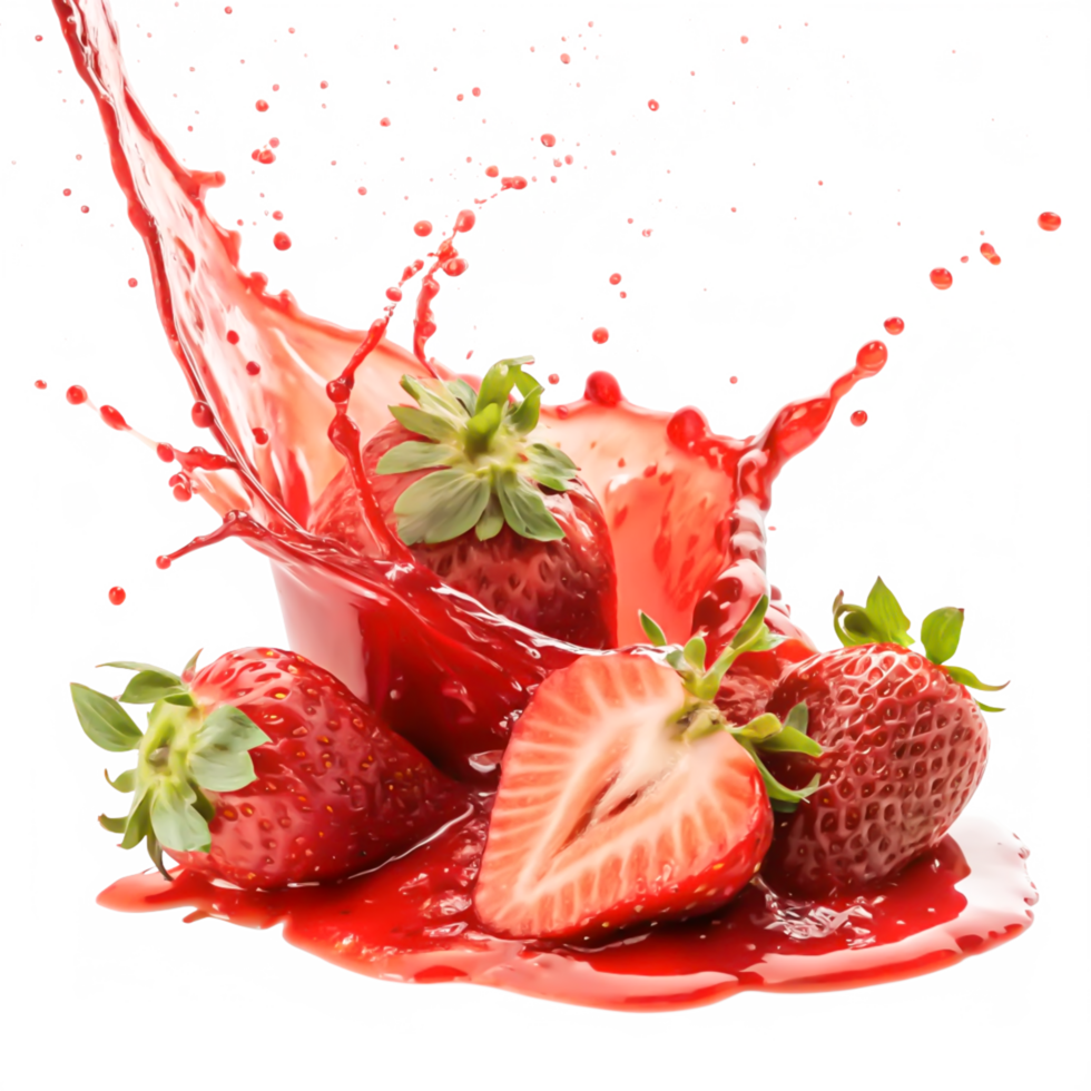 Fresh Strawberries Splashing in Red Juice Delicious Summer Fruit Photography png