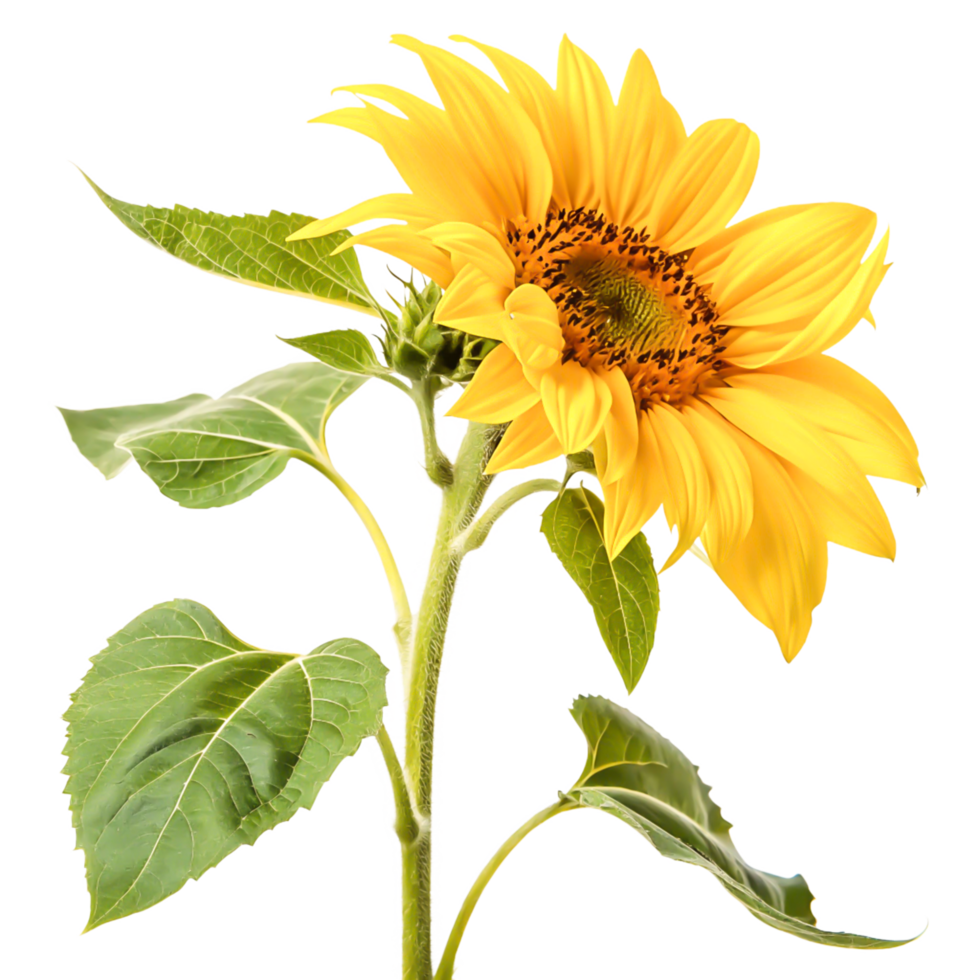 Vibrant Single Sunflower with Green Isolated on png