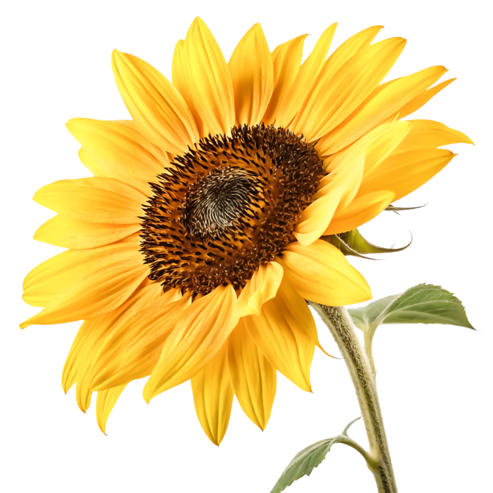 Vibrant Single Sunflower Blossom Isolated on White Background, Detailed Macro Photography png
