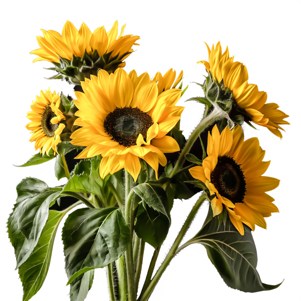 Vibrant Sunflowers Bouquet Close-up Studio Shot of Blooming Yellow Flowers png