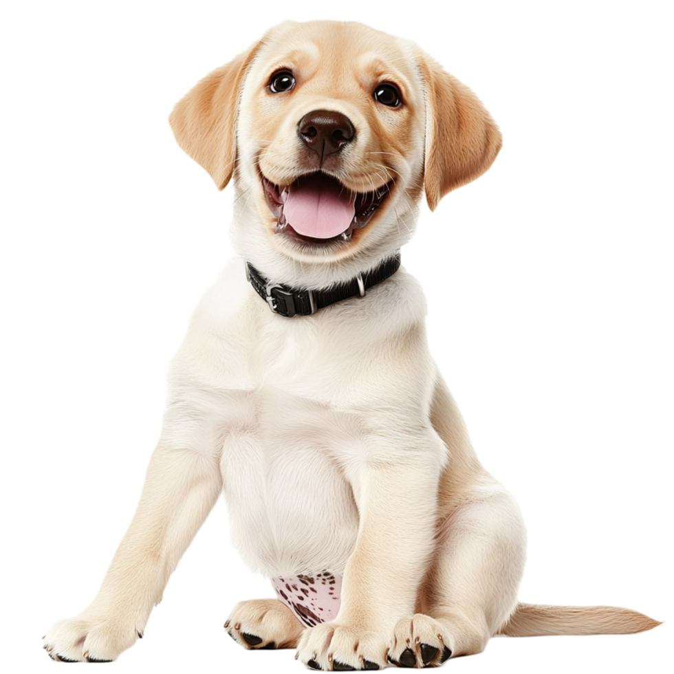 Playful golden retriever puppy sitting happily bright expressive eyes png
