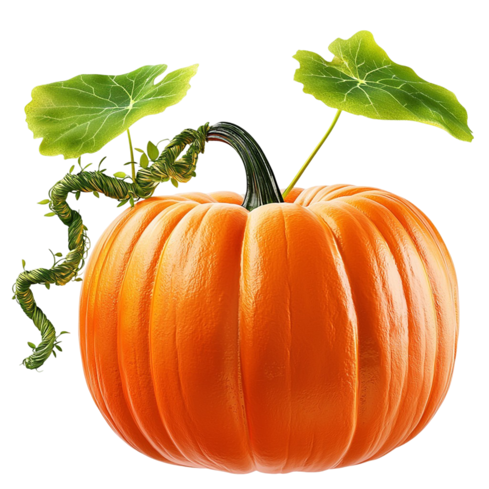 Vibrant orange pumpkin fresh green stem rich smooth texture png