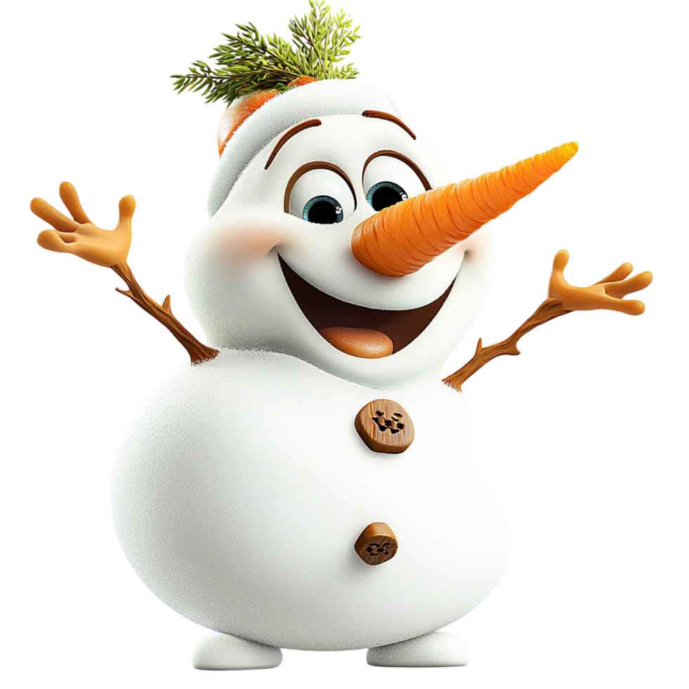 Friendly snowman a wide smile carrot shaped nose png