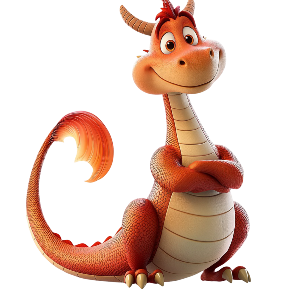 Friendly red dragon sting proudly curved tail expressive face png