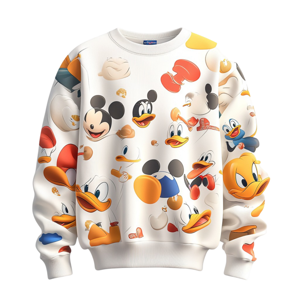Warm fluffy sweater featuring a playful pattern of cute ducks png