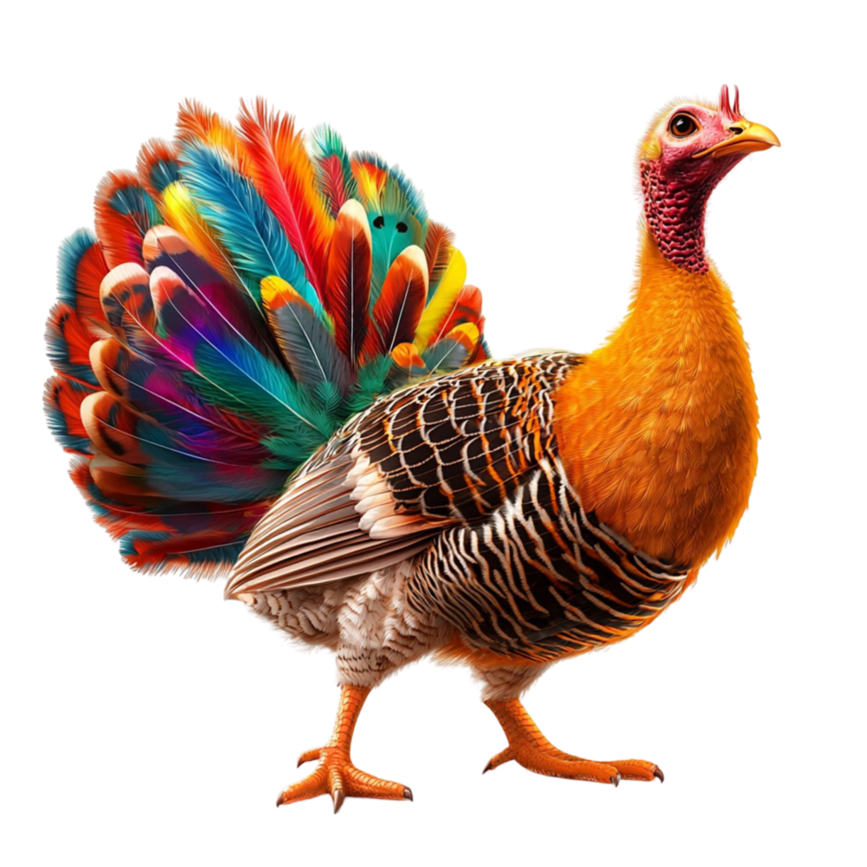 Majestic wild turkey displaying its impressive colorful feathered tail png