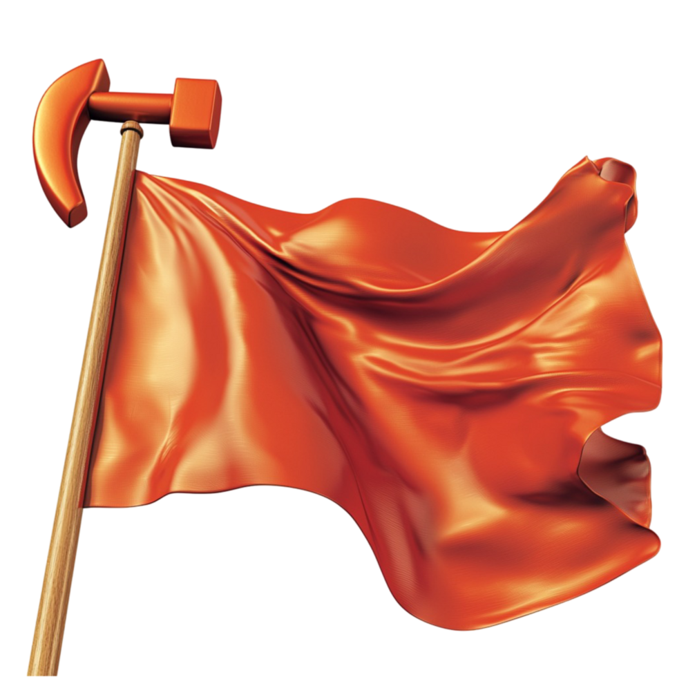 Waving red flag attached to a wooden pole fluttering in wind png