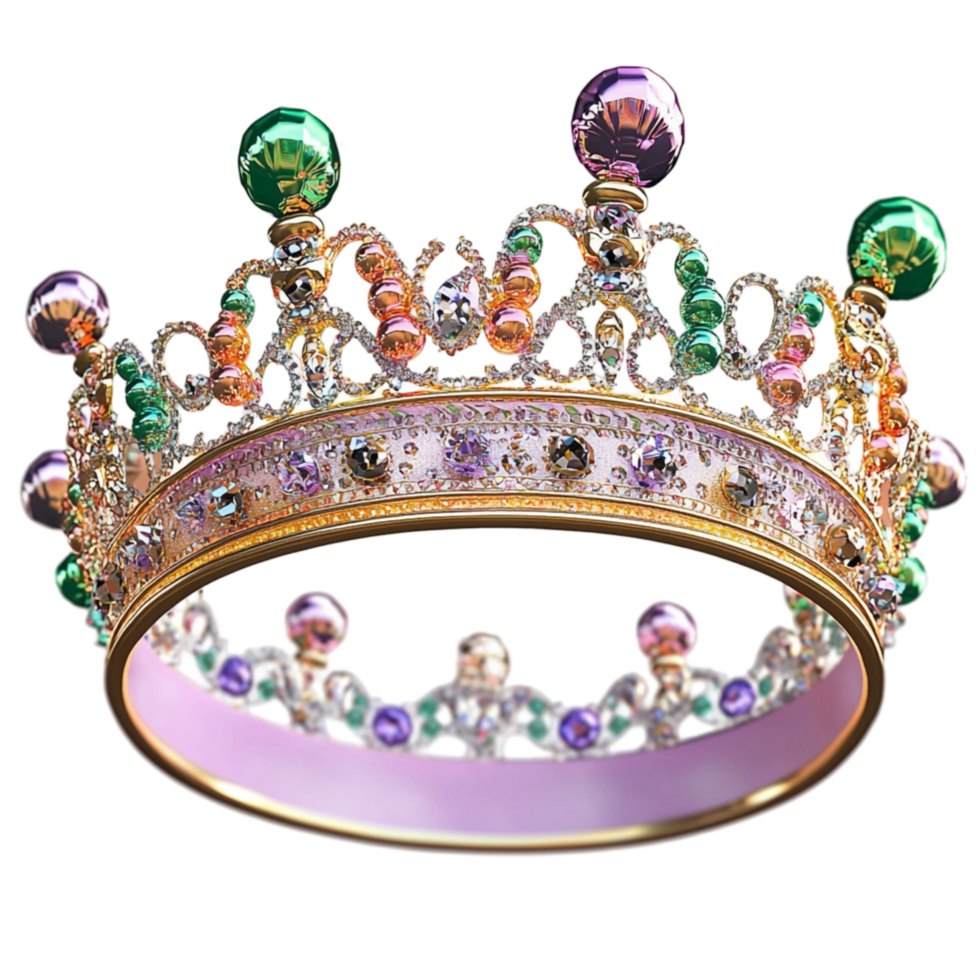 Royal golden crown adorned sparkling gemstones in different dazzling colors png
