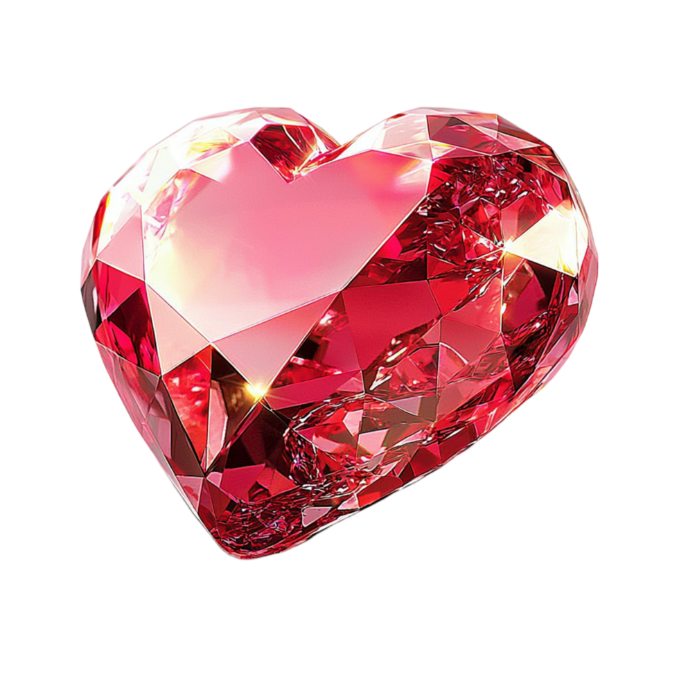Shiny heartshaped ruby gemstone sparkling facets deep red color png