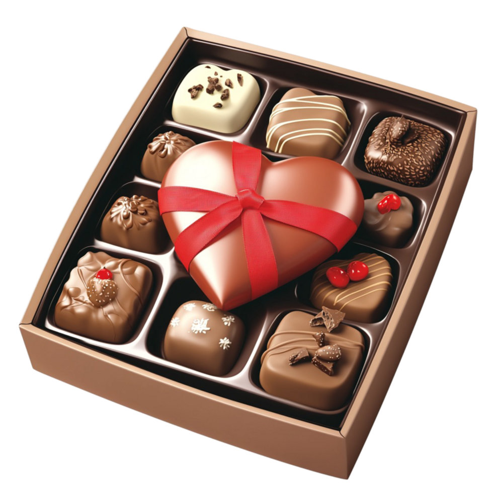Luxurious box of assorted chocolates different designs creamy fillings png