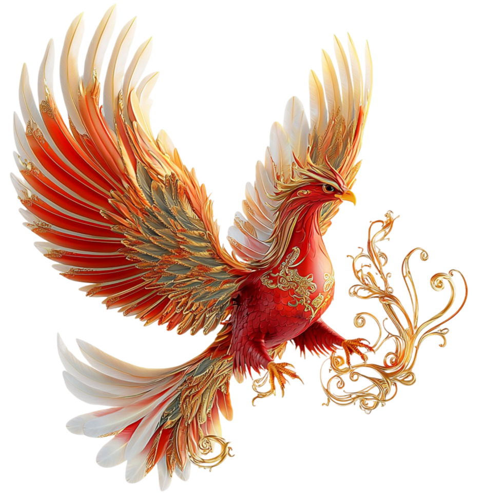 Majestic phoenix rising flaming golden feathers fierce determination png
