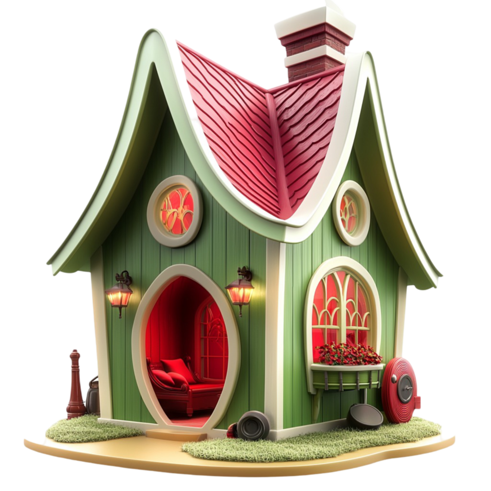 Whimsical fairy tale house a red roof windows png