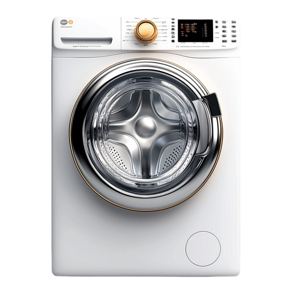 Modern frontloading washing machine a circular glass door png