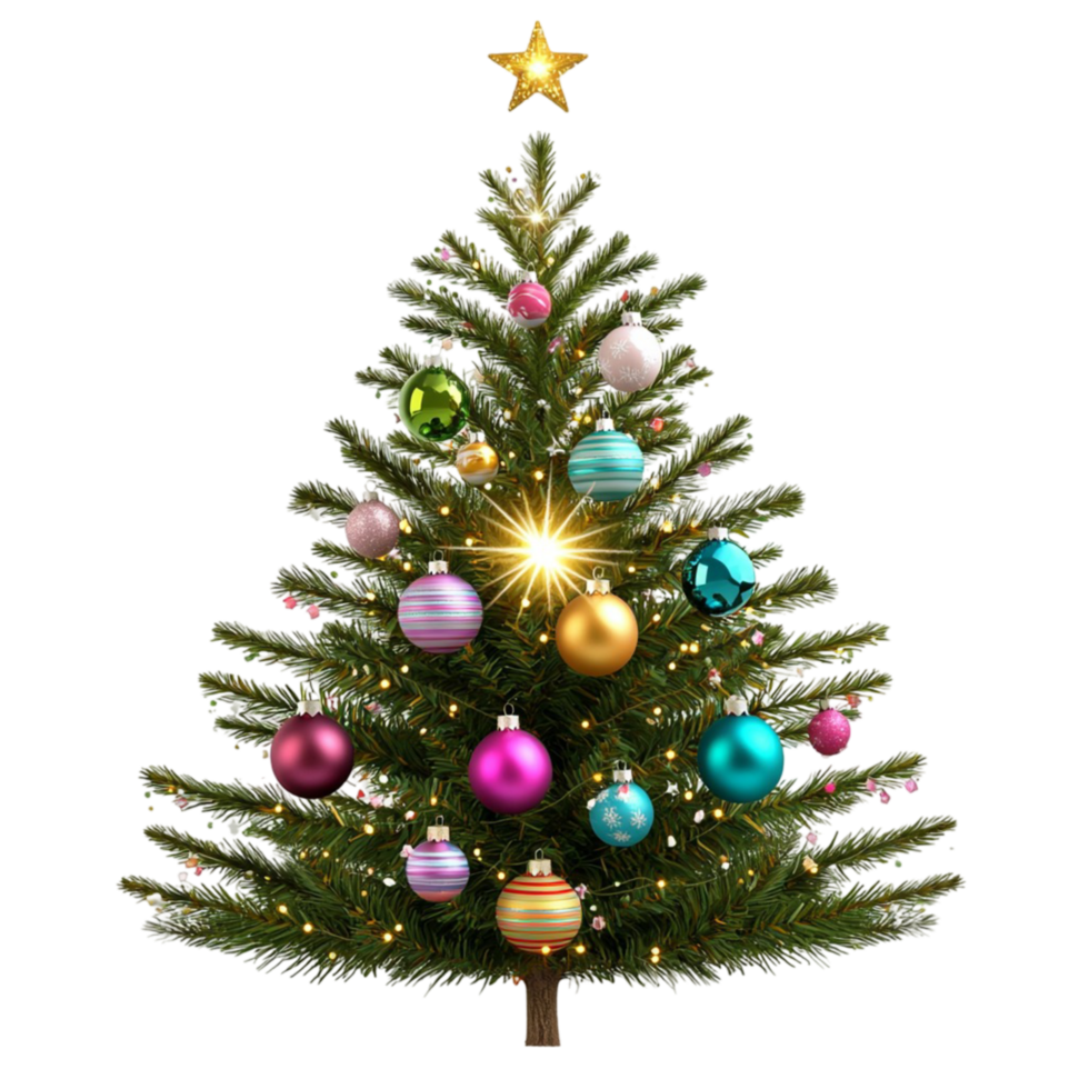 Festive Christmas tree adorned colorful baubles a golden star png