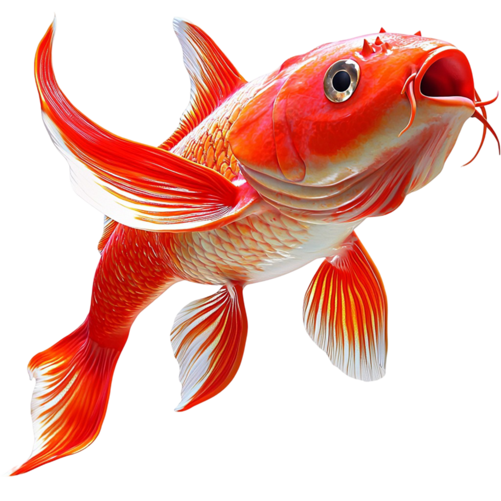 Vibrant orange goldfish swimming gracefully flowing fins tail png