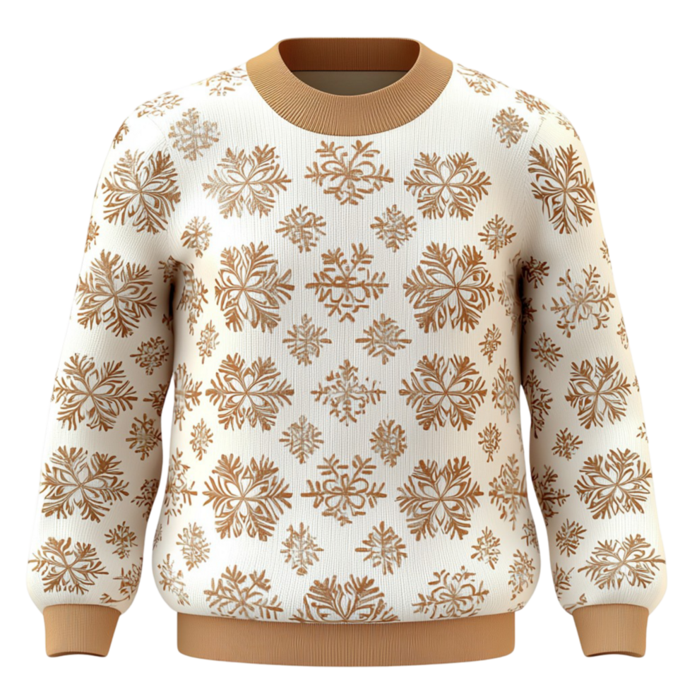 Cozy beige winter sweater a soft knitted pattern golden details png