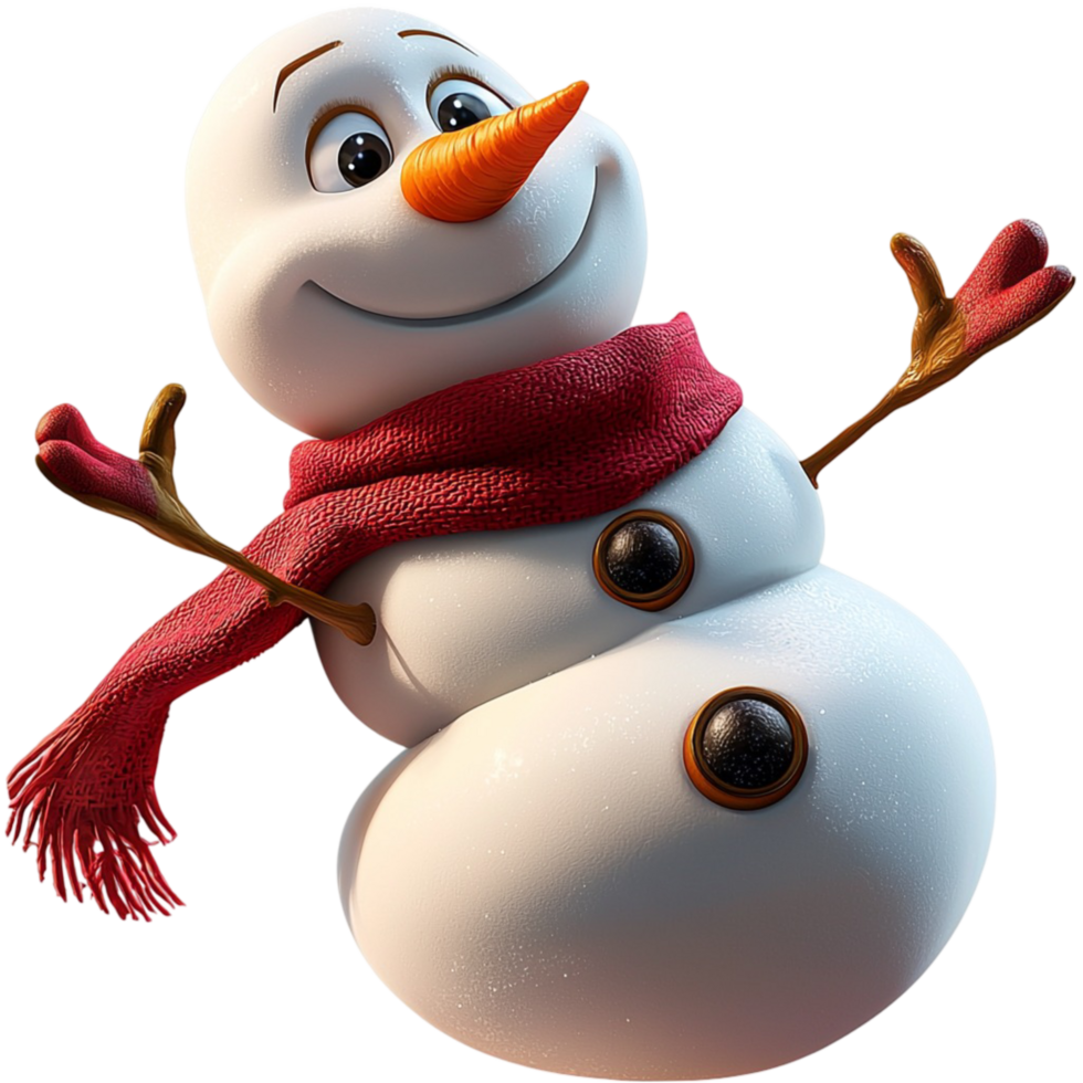 Playful snowman a red scarf spreading joy in wintertime png