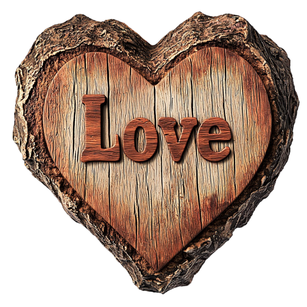 Rustic wooden heartshaped plaque engraved the word love beautifully png