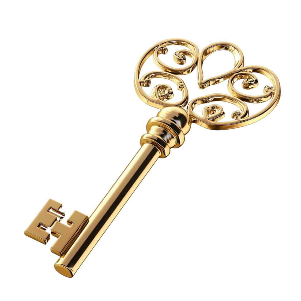 Shiny golden key an ornate decorative bow intricate engravings png