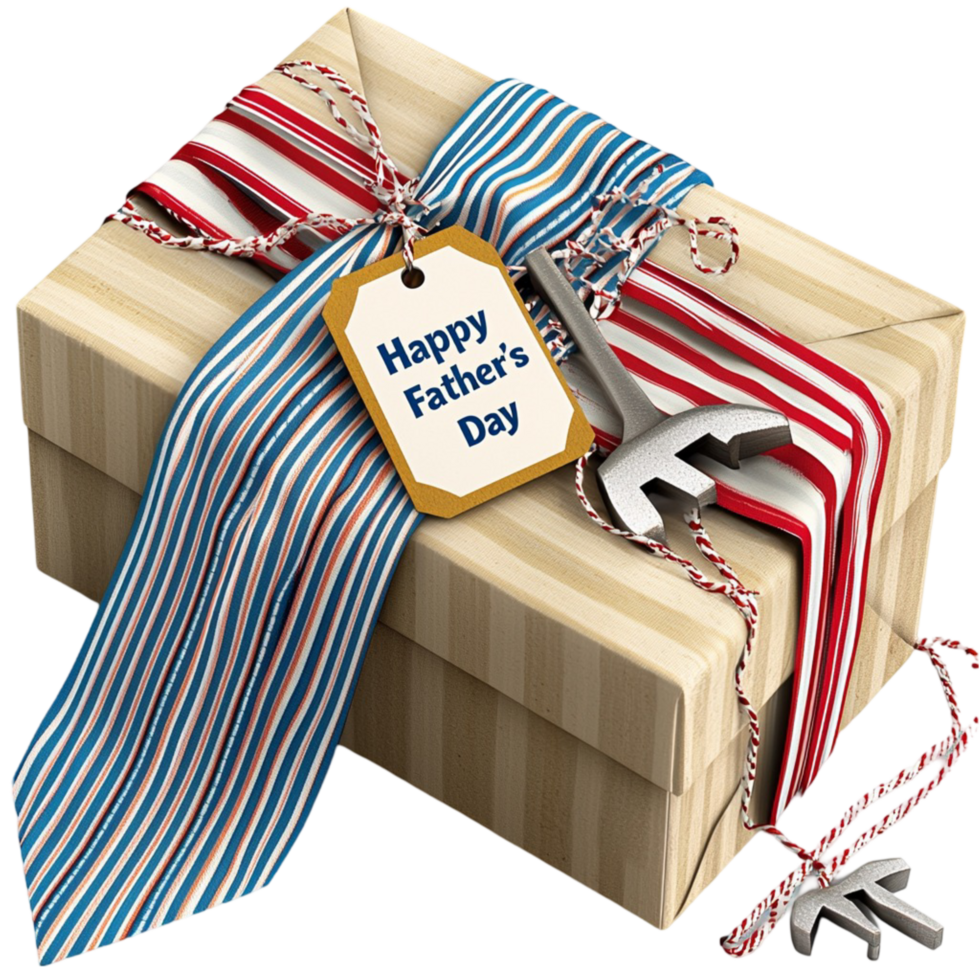 Thoughtfully wrapped birthday present blue ribbon greeting card attached png