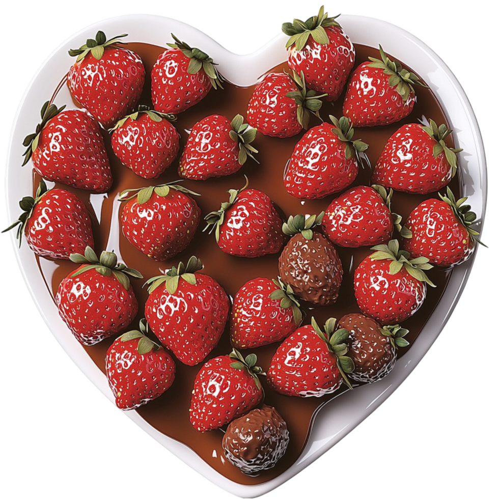 Fresh ripe strawberries arranged neatly inside a heartshaped chocolate box png
