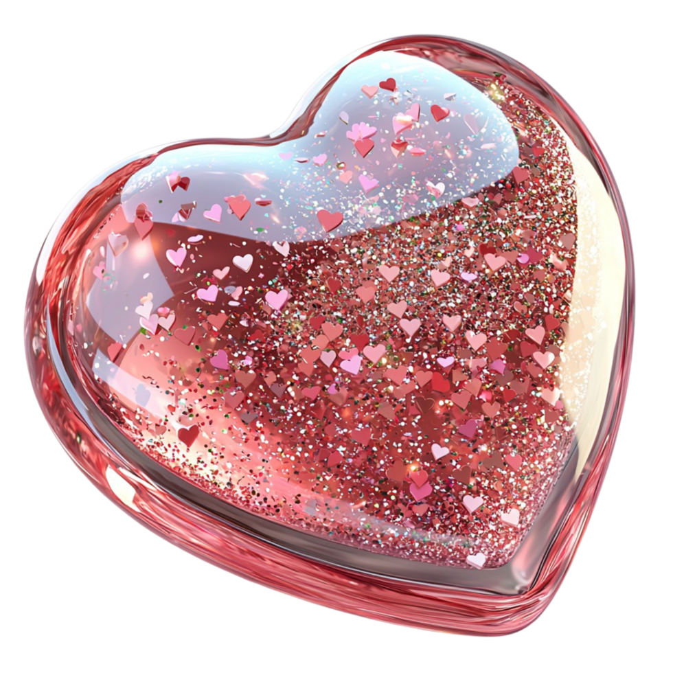 Glittery pink heartshaped decoration tiny shimmering specks reflections png