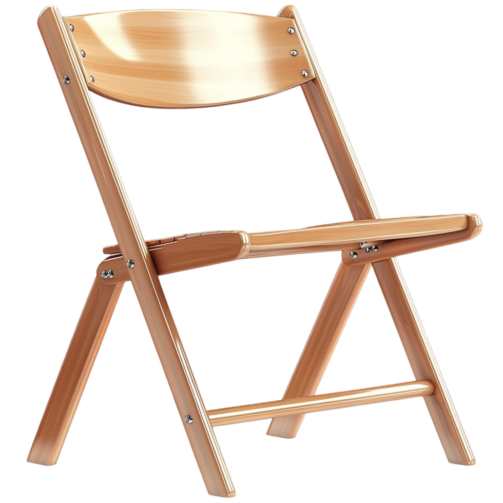 Simple wooden folding chair a natural polished finish sturdy frame png