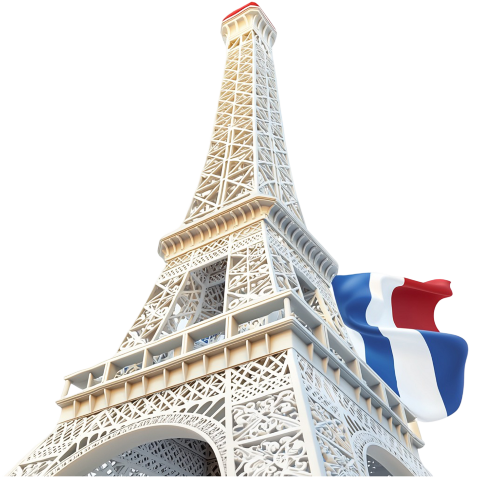Famous Eiffel Tower monument sting tall the French flag waving png