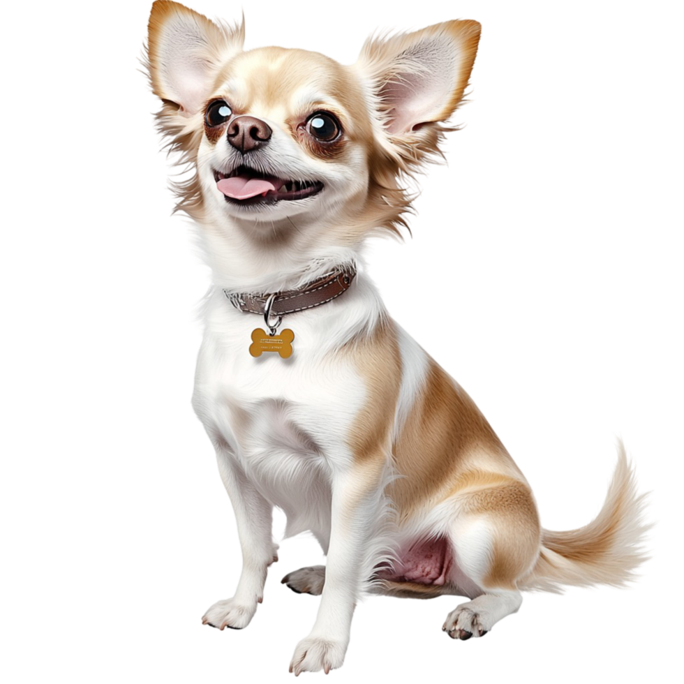Small Chihuahua dog wearing a golden bowtie a confident stance png