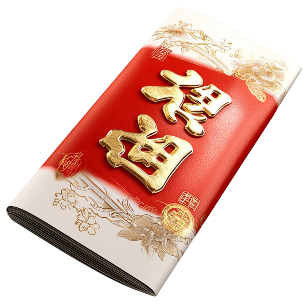 Red festive envelope featuring golden Chinese characters for good fortune png